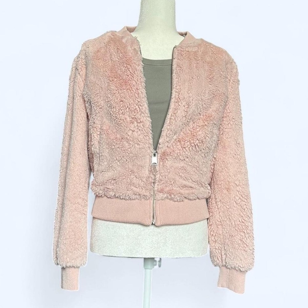 Soft Pastel Pink Fuzzy Faux Fur Bomber Style Jacket